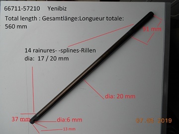 Kubota drive shaft - Kubota : B1-15, B1200, B1400, B1402, B1502, B1600, B4200, B6001, B6100, B7000, B7001
Zen-Noh : ZB1200, ZB1400, ZB1402, ZB1500, ZB1502, ZB1600, ZB6001, ZB6100, ZB7000, ZB7001
